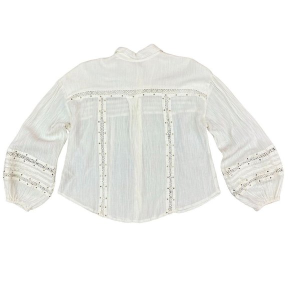 Free people Lantern Sleeve Ivory Lace Trim Blouse  S - Picture 3 of 7